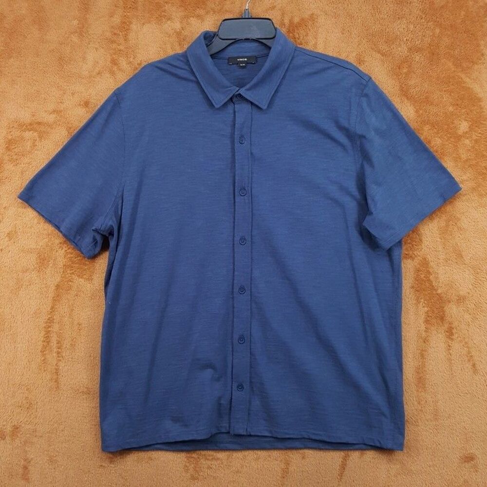 VINCE Button Shirt Mens XL Blue Short Sleeve Heavy Cotton Slub $165